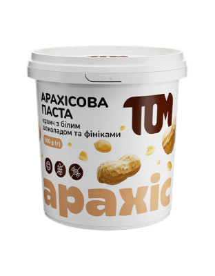 TOM peanut butter Арахісова Паста (500 g, кранч з фініками та білим шоколадом)