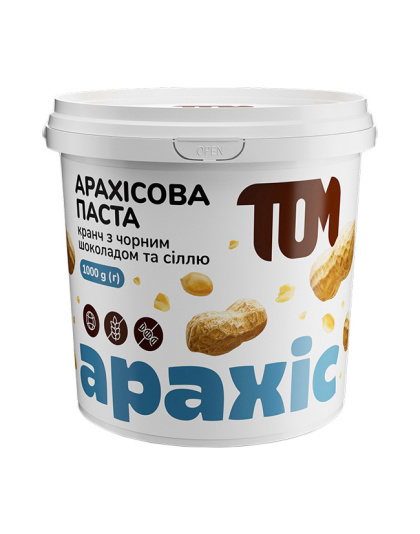 TOM peanut butter Арахісова Паста (1 кg, кранч з чорним шоколадом та сiллю)