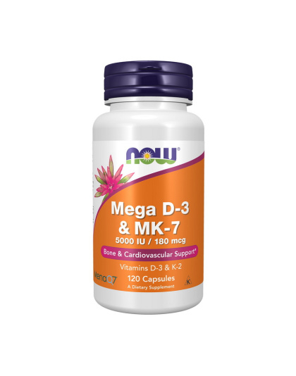 NOW Mega D-3 & MK-7 5000 IU / 180 mcg (120 veg caps)