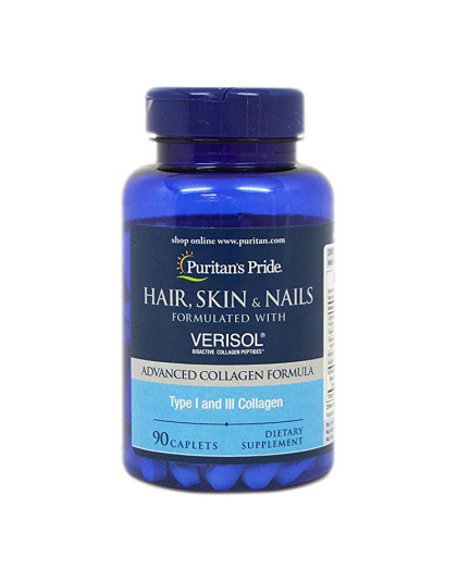 Puritan's Pride Hair, Skin & Nails with VERISOL (термін до 28.10.2026) (90 caplets)