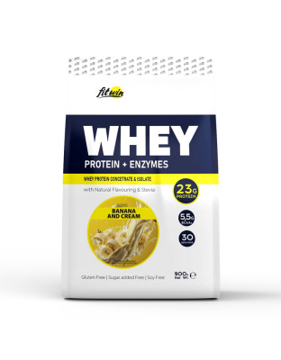 FitWin Whey Protein + Enzymes (900 g, banana and cream)