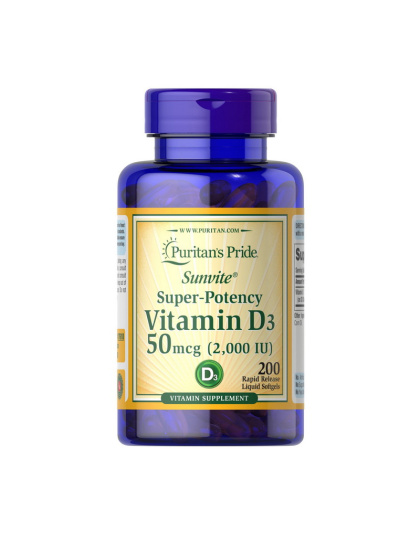 Puritan's Pride Vitamin D3 50 mcg (2,000 IU) (200 softgels)