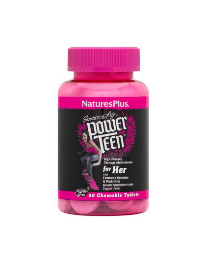 Natures Plus Power Teen for Her multivitamin (60 chew tabs, wild berry)