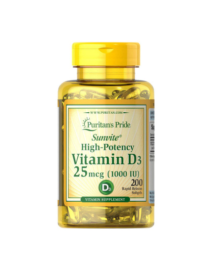 Puritan's Pride Vitamin D3 25 mcg (1000 IU) (200 softgels)